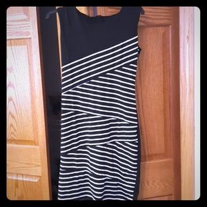 Black dress with white stripes